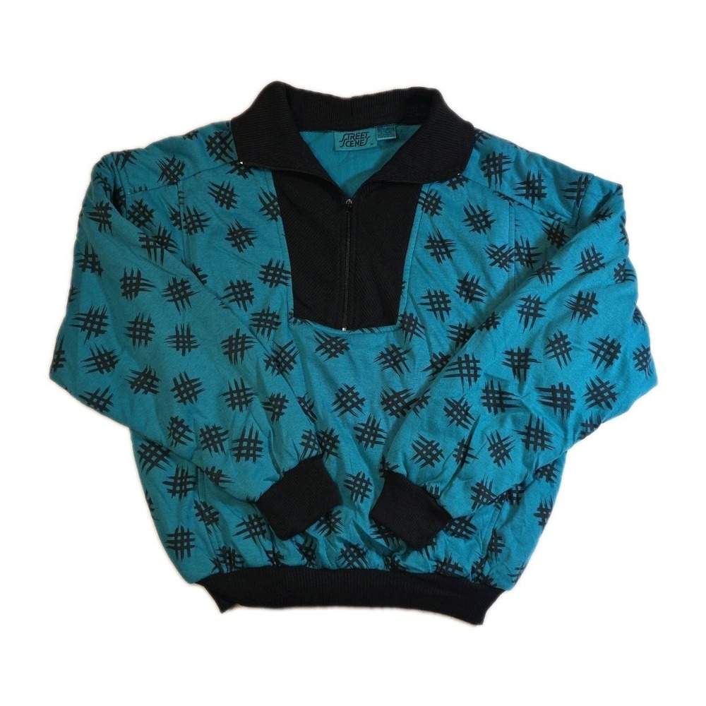 Vintage Teal Street Scenes Unisex Pullover Sweatshirt - Size M